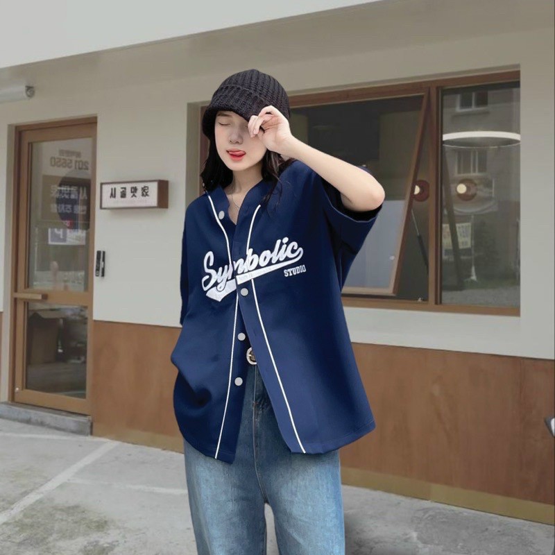 Áo bomber Symbolic hàn quốc chất thô cotton chạy viền mí form rộng tay lỡ unisex kiểu dáng bóng chày