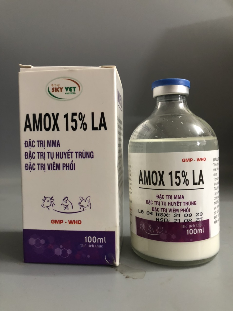 Thuốc thú y, Amox 15% LA 100ml-Sky dùng cho chó, mèo, gia súc