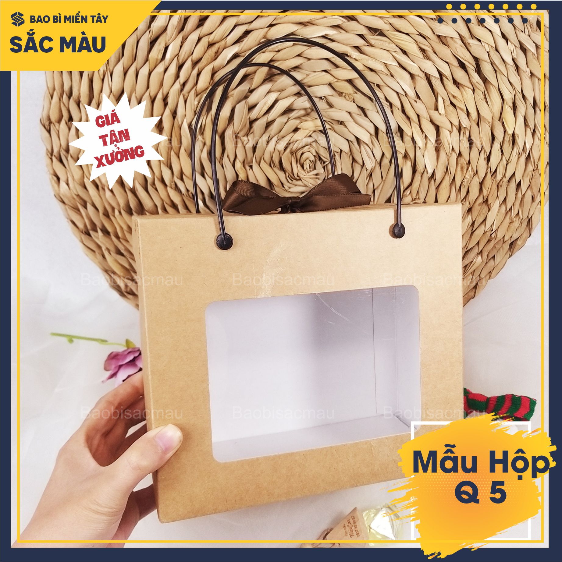 5 Hộp giấy kraft có quai - cửa kiếng sang trọng ( Q5) đựng quà tặng, thực phẩm, trái cây, các loại hạt..... tiện dụng