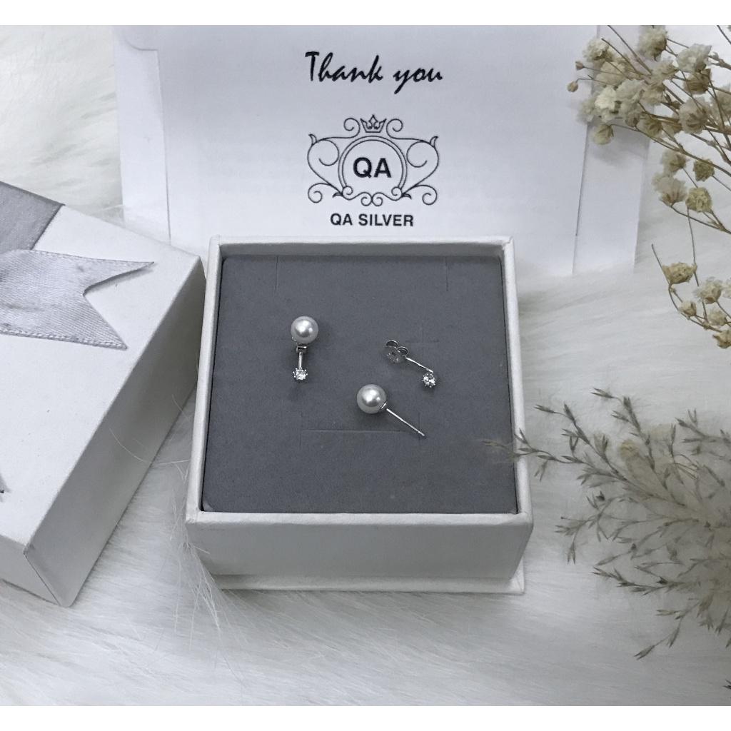Khuyên tai bạc 925 ngọc trai giả bông trước sau nụ đá S925 PEARL Front-back Silver Earrings QA SILVER EA211101
