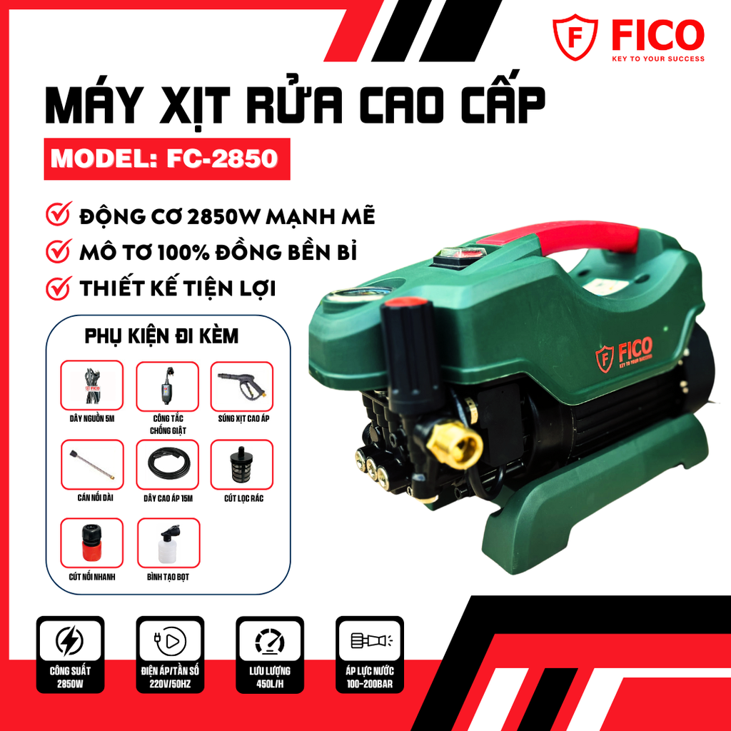 MÁY XỊT RỬA CAO ÁP 2850W 200BAR FC-2850 FICO - HÀNG CHÍNH HÃNG