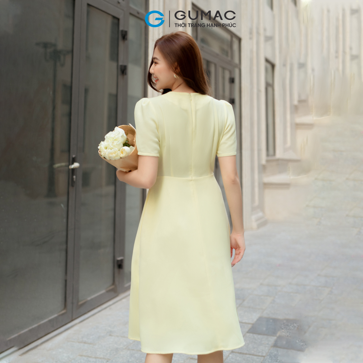 Đầm A cổ phối nơ GUMAC DD05084