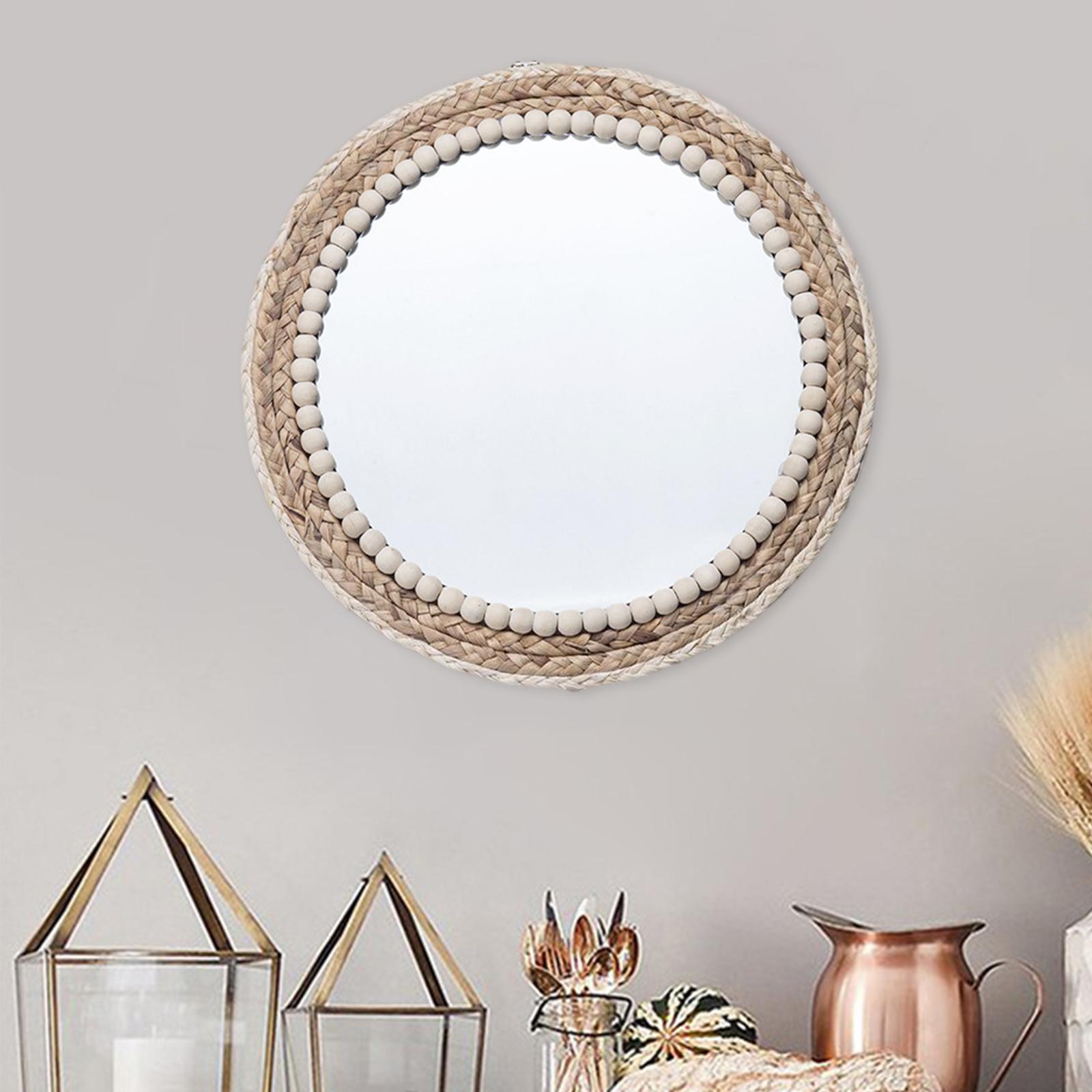 Round Mirror Straw Rope Hanging Wall Mirror for Apartment Decor