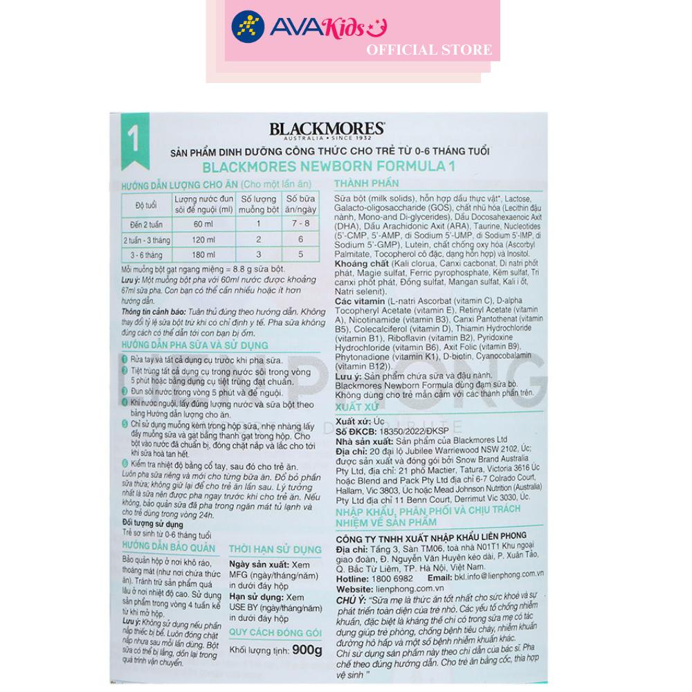 Sữa bột Blackmores NewBorn Formula số 1 hương vani 900g (0 - 6 tháng)