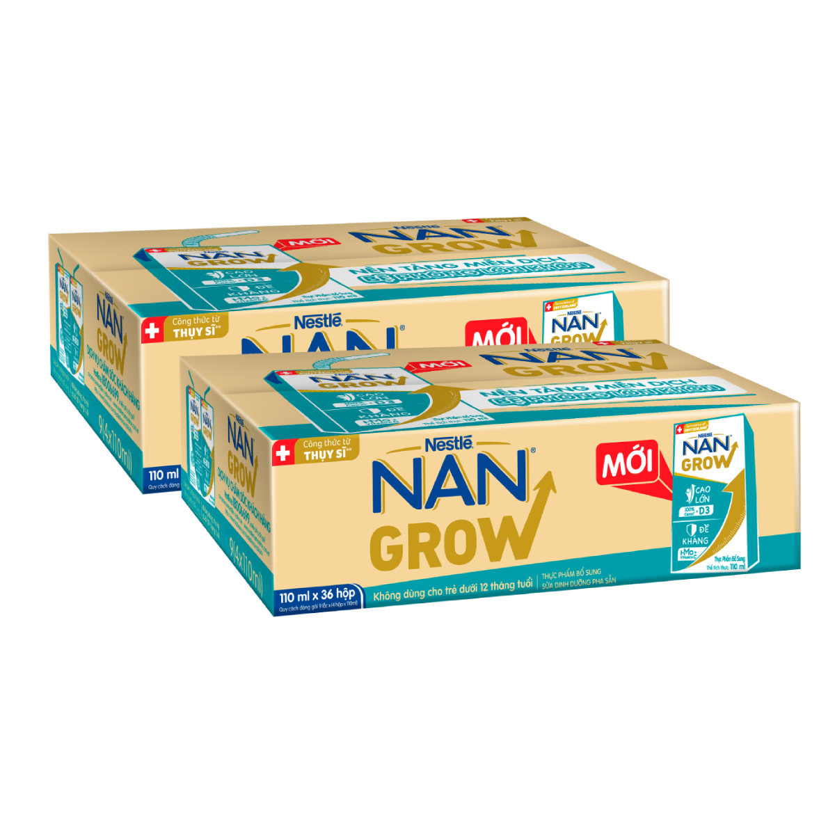 [Mua 1 Tặng 1] Thùng 36 hộp Sữa pha sẵn Nestlé NANGROW 110ml/hộp sữa mát công thức từ Thụy Sĩ 100% Canxi giúp bé cao lớn vượt trội 9(4 x 110ml) (1 tuổi trở lên)