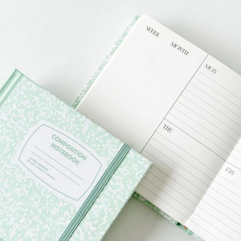 Sổ Weekly Plan Khổ Vuông 144 Trang 130gsm + Kèm Sticker Composition Collection - Crabit Notebuck 1595 - Xanh Mint
