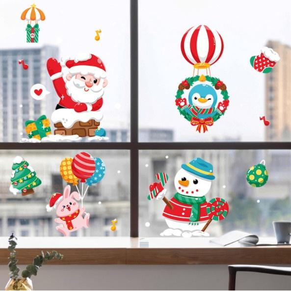 Decal trang trí Noel Hít Tĩnh Điện 2 mặt - NOEL NGHỊCH TUYẾT VÀ KHINH KHÍ CẦU CÁNH CỤT
