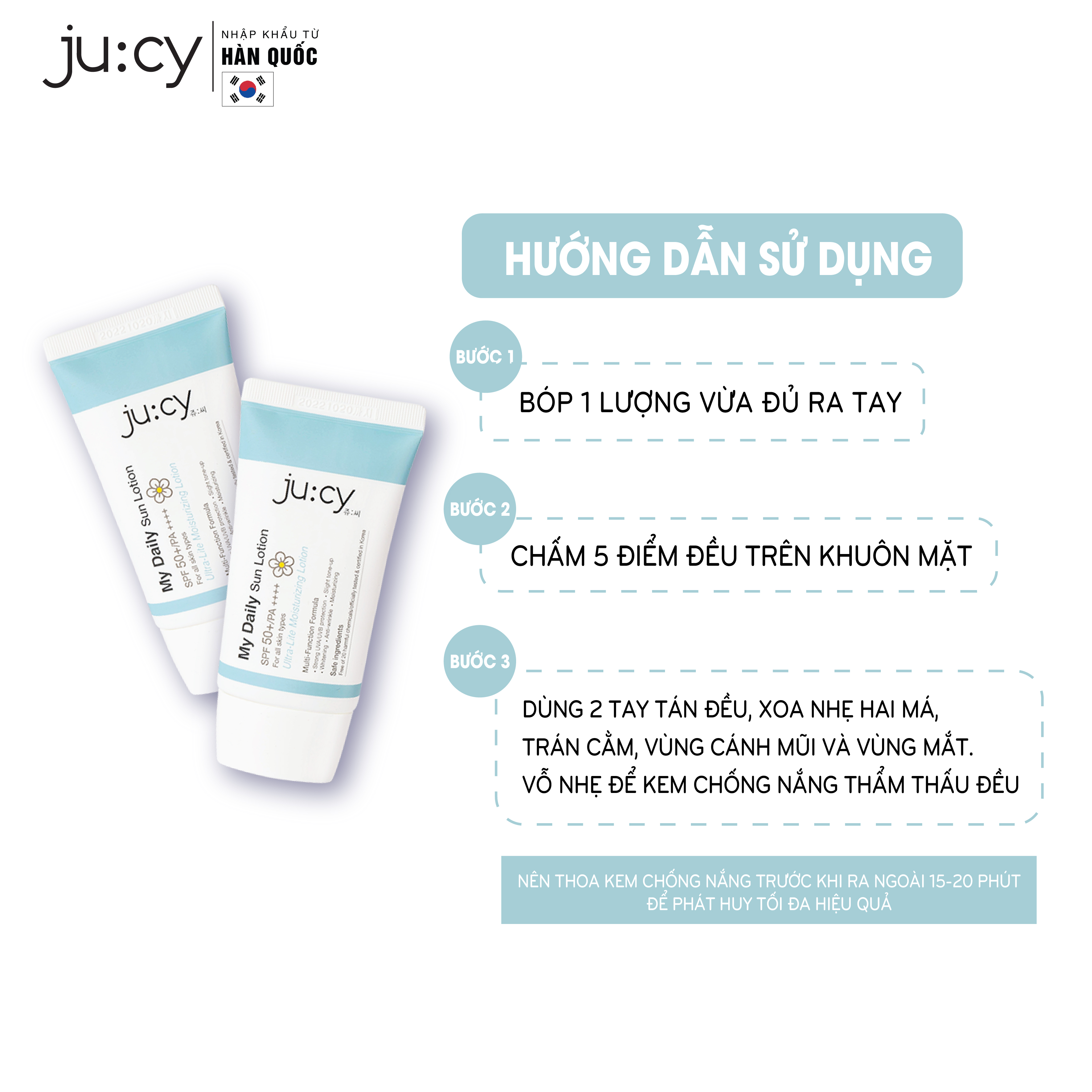 COMBO 02 kem chống nắng dưỡng trắng Hàn Quốc Ju:cy My Daily Sun Lotion 45ml