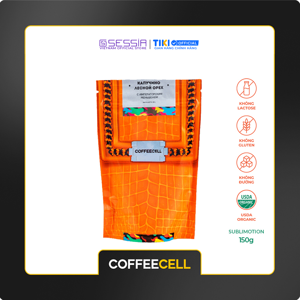 Cà Phê Cappuccino Vị Hạt Phỉ Với Nhân Sâm Trắng Thượng Hạng COFFEECELL (Gói 150g) - Mùi thơm nhẹ nhàng, Vị cà phê đậm đà, Bọt sữa bồng bềnh - Hàng Chính Hãng