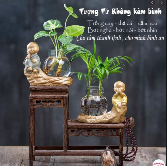 Bộ tứ tượng cầm kỳ thi họa mini kèm lọ hoa phong thủy