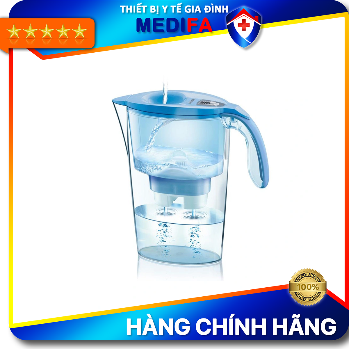 Combo Bình lọc nước LAICA J11A - Xanh biển và 02 Lõi lọc nước (MADE IN ITALY)