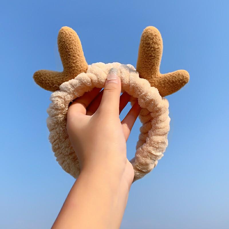 Băng đô turban sừng hươu 3D cài tóc vải bông dày dặn