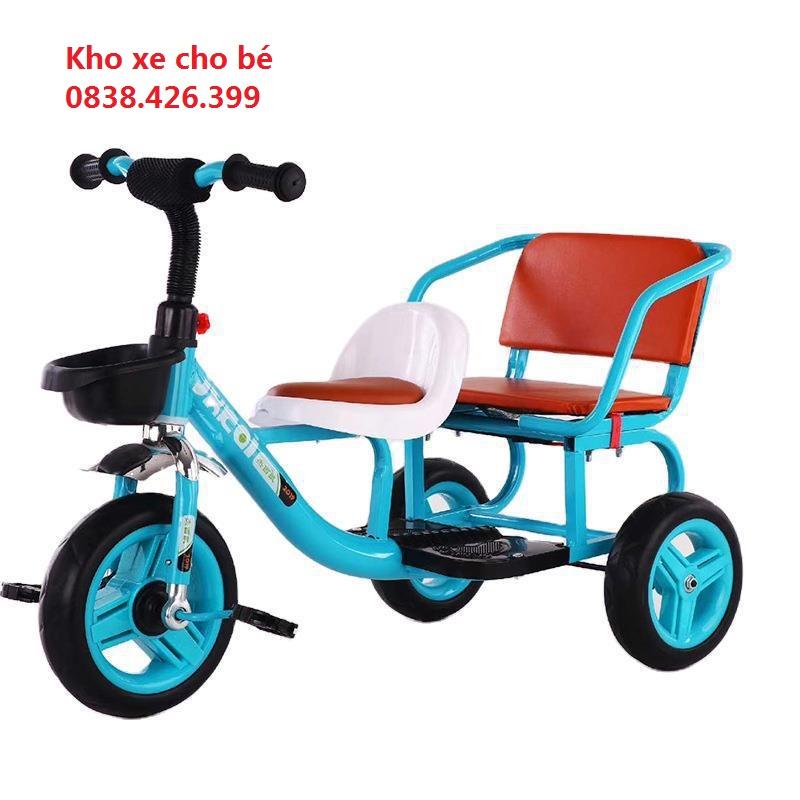 (Loại đẹp)Xe đạp xích lô 3 bánh 2 ghế ngồi bọc da khung to khỏe choi bé 2-8t