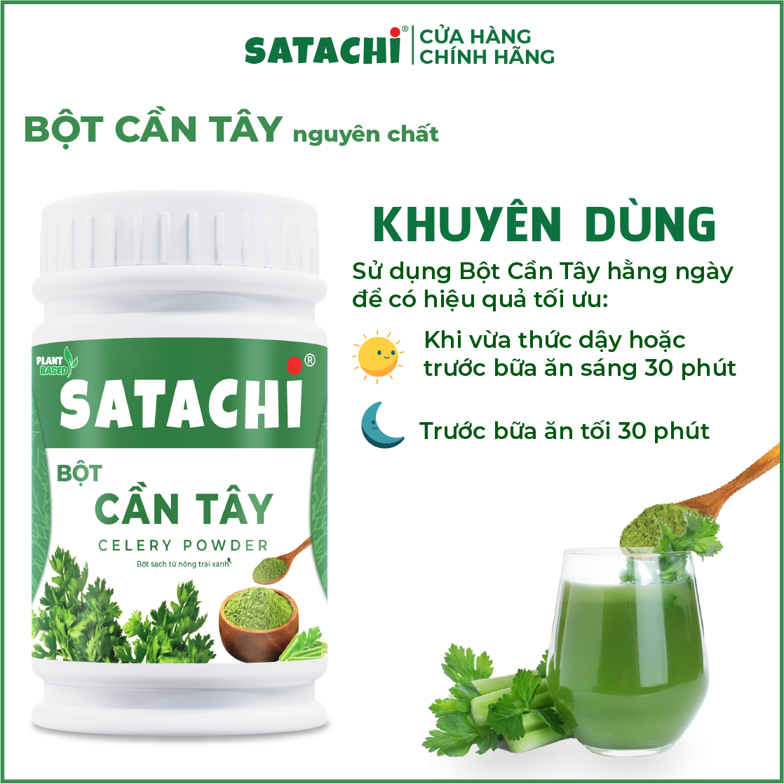 Bột Cần Tây nguyên chất SATACHI. Giảm huyết áp, tim mạch khỏe mạnh, giảm cân hiệu quả, thanh lọc cơ thể. Hộp 98g và 318g