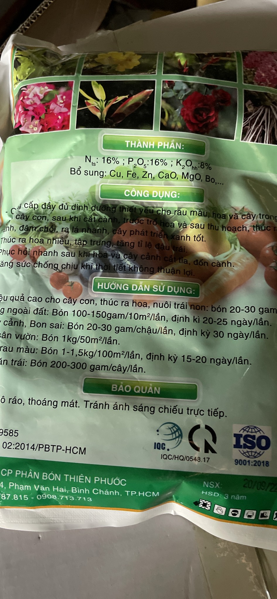 Phân bón gốc cao cấp NPK 16-16-8 TE gói 1kg