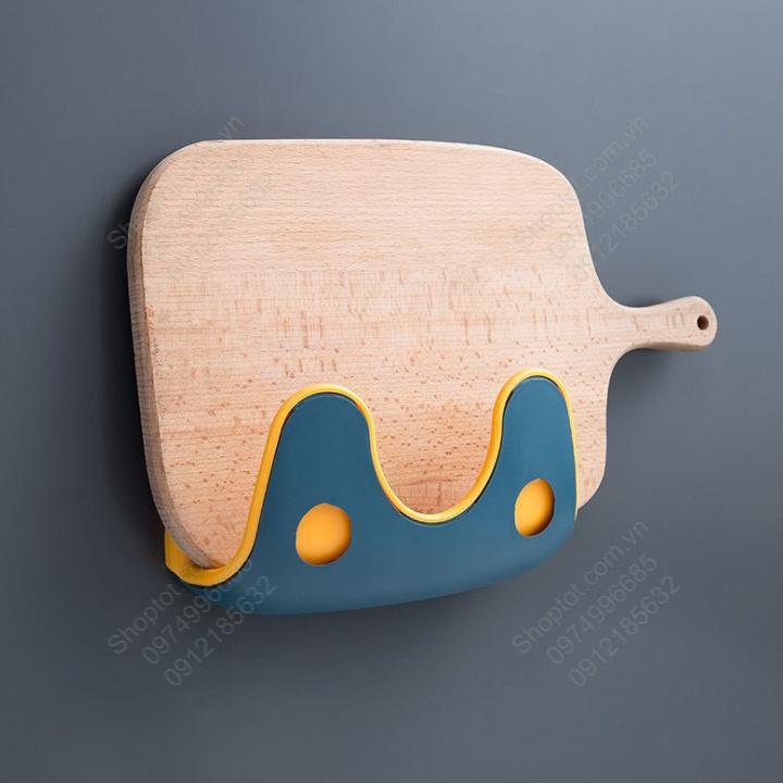 Giá để vung xoong, chảo, thớt và đồ dùng đa năng nhà bếp, làm bằng nhựa ABS, dùng dán không cần khoan