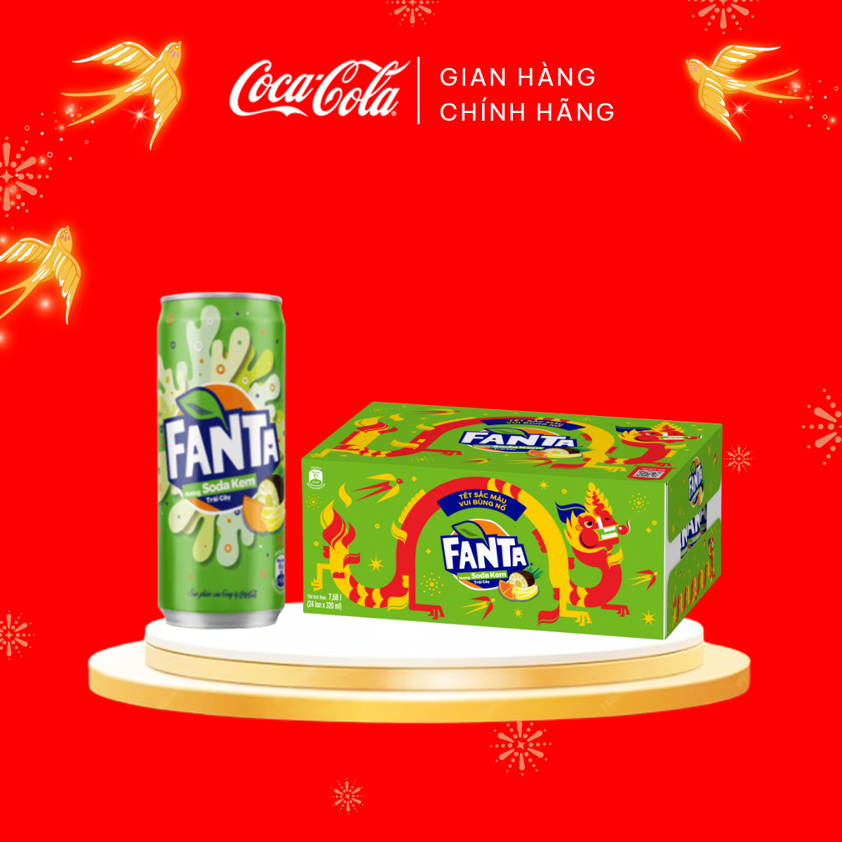 Lốc 24 Lon Nước Giải Khát Có Gas Fanta vị Soda kem