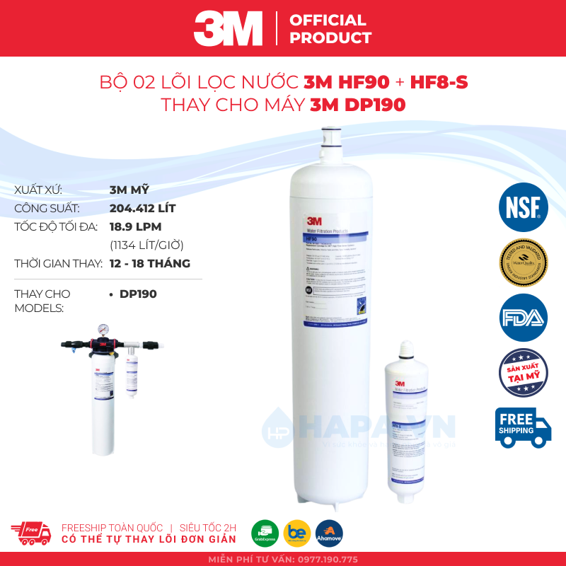 Lõi Lọc Nước 3M HF90 &amp; HF8-S Thay Cho Máy Lọc Nước Thương Mại 3M DP190 - Nhập Khẩu Mỹ, Hàng Chính Hãng