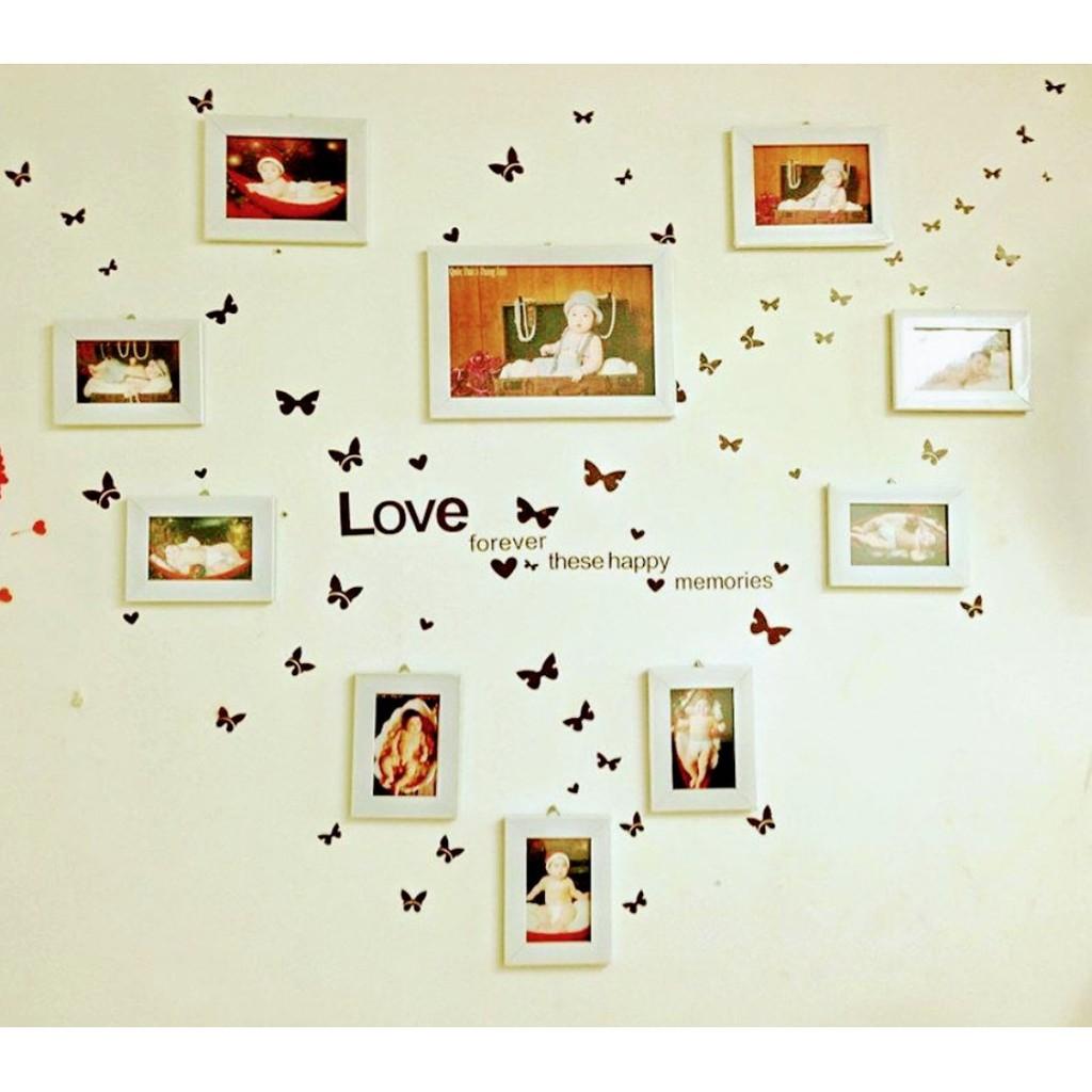 Bộ khung ảnh 10 khung bao gồm 9 khung cỡ 10x15 và 1 khung cỡ 15x21 kèm decal hình love siêu đẹp