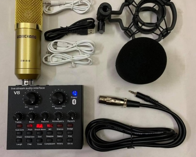 Combo V8 có bluetooth- mic thu âm bm900 woaichang