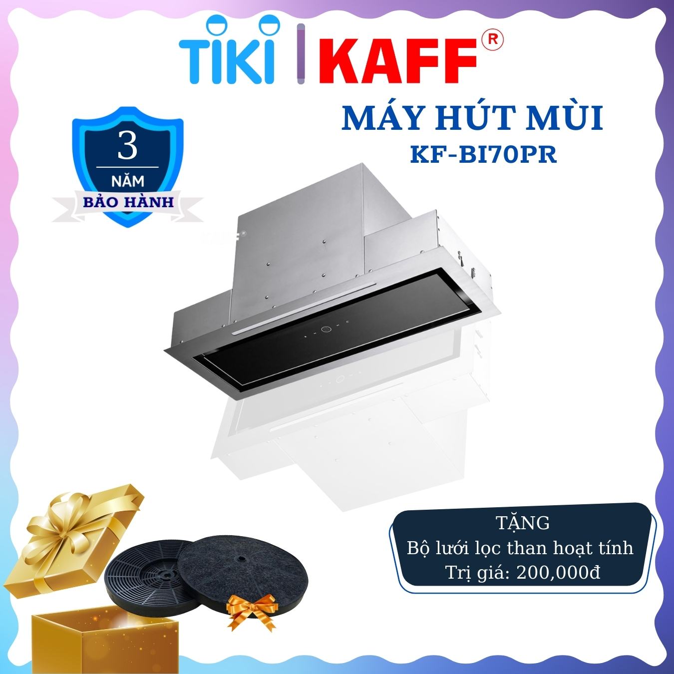 Máy hút mùi âm toàn phần mặt kính cảm 700mm ứng KAFF KF_BI70PR Tặng bộ lọc than thay thế KAFF _ Hàng Chính Hãng