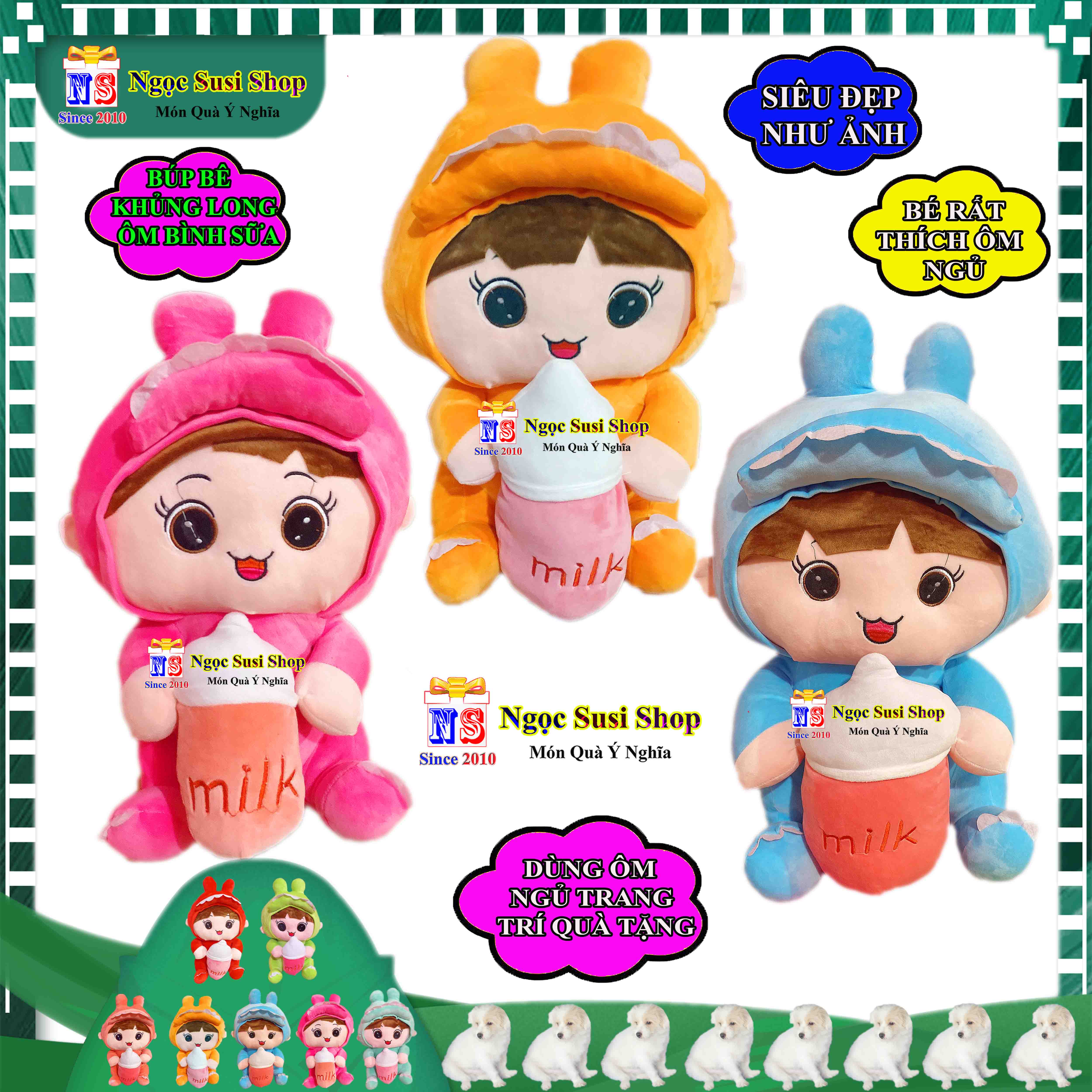 GỐI ÔM THÚ BÔNG BÚP BÊ KHỦNG LONG ÔM BÌNH SỮA KHỔNG LỒ SIÊU TO CAO CẤP DÙNG ÔM NGỦ TRANG TRÍ QUÀ TẶNG - GIAO NGẪU NHIÊN MÀU