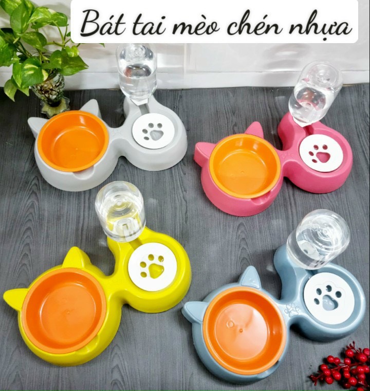 Chén ăn kèm bình nước cho chó mèo