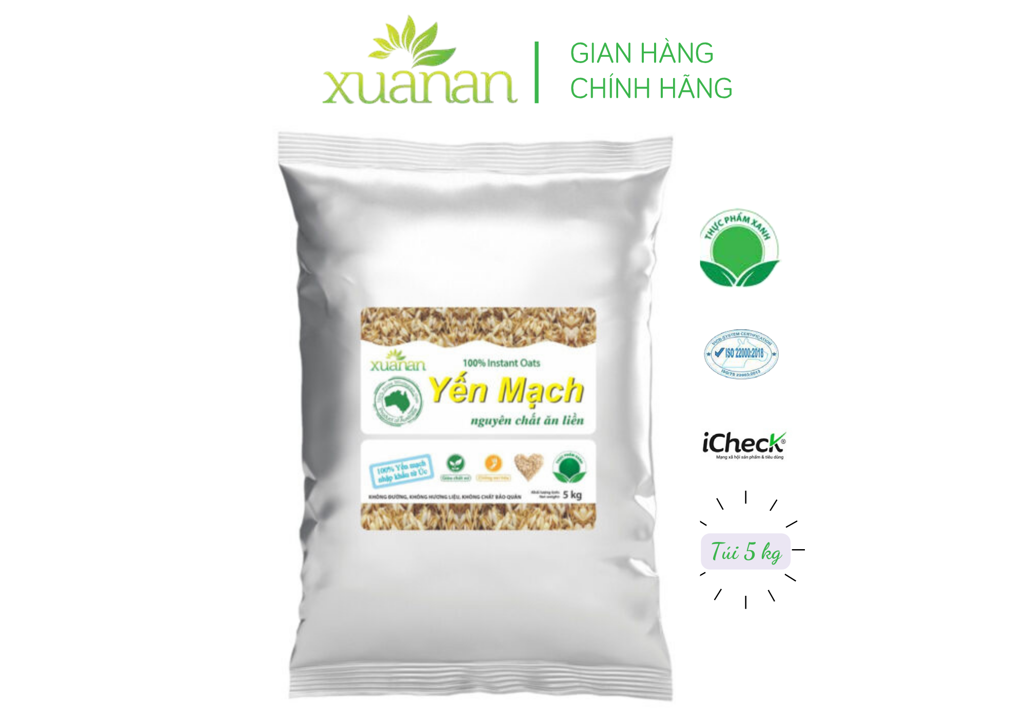 Yến Mạch Nguyên Chất Ăn Liền Xuân An [ko đường] Túi 5Kg (Giảm 25%)