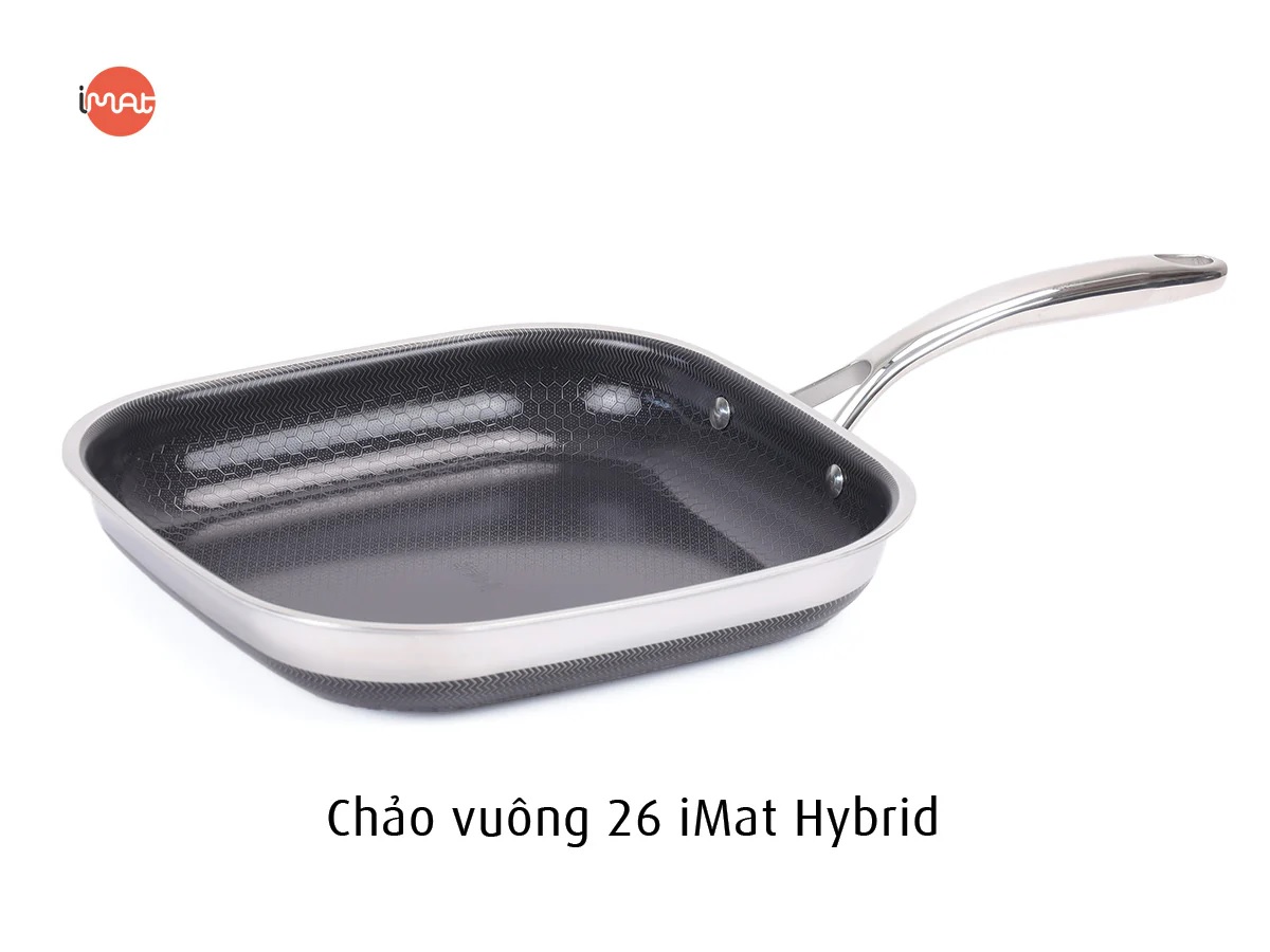 [Hàng chính hãng-iMat hybrid] Chảo vuông đa năng 26cm hai tay cầm iMat Hybrid chống dính Ceramic đen