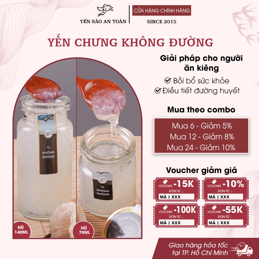 Hũ lẻ 70ml và 140ml trải nghiệm 10 vị yến chưng sẵn ĐẬM ĐẶC YẾN TƯƠI từ Yến Sào An Toàn