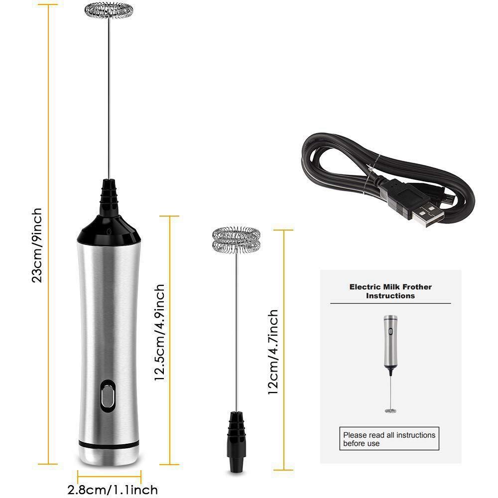 USB Có Thể Sạc Đôi Mùa Xuân Đánh Đầu Điện Bọt Sữa Inox Cầm Tay Sữa Sữa Rửa Mặt Foamer Uống Phối 2 Tốc Độ