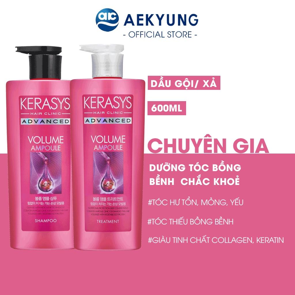 Bộ dầu gội và dầu xả KERASYS ADVANCED Volume Ampoule dưỡng tóc bồng bềnh mềm mượt phù hợp tóc hư tổn, mỏng, xẹp 600ml