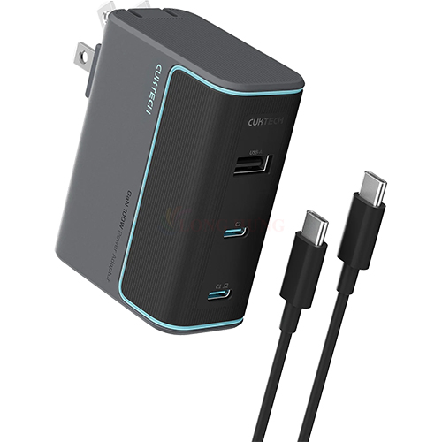Combo cốc sạc Cuktech GaN 1USB 2Type-C 100W + Cáp USB Type-C to Type-C AD1003US - Hàng chính hãng