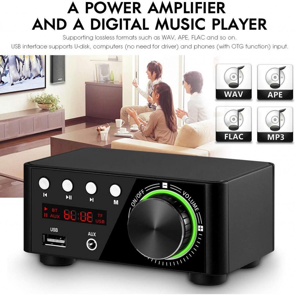 Powerful Mini 100W Bluetooth 5.0 Power Amplifier Hi 2.0 Channel black