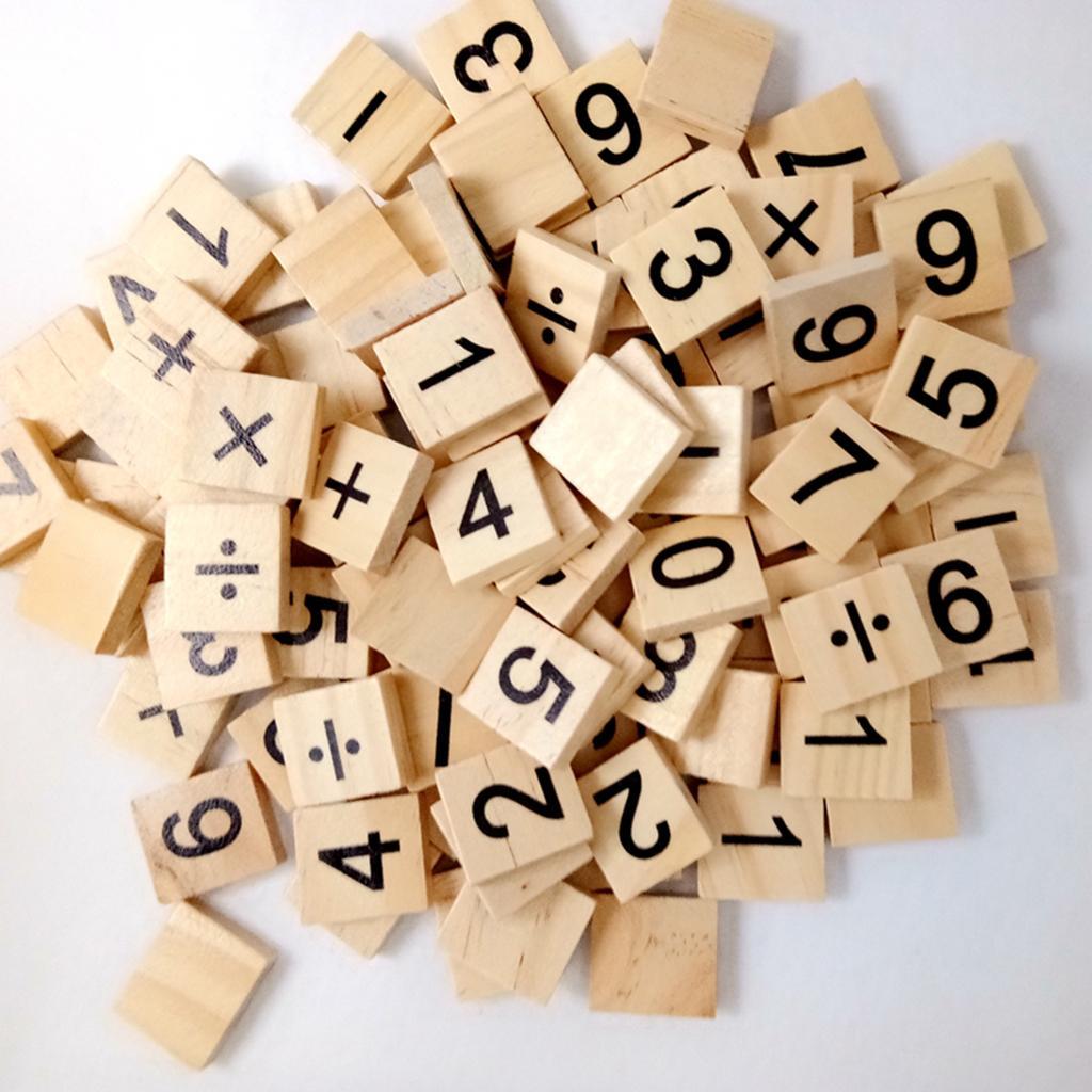 200 Pieces Wood Number Letters Tile Puzzle Blocks for Scrapbooking DIY Kids Crafts Game Toys