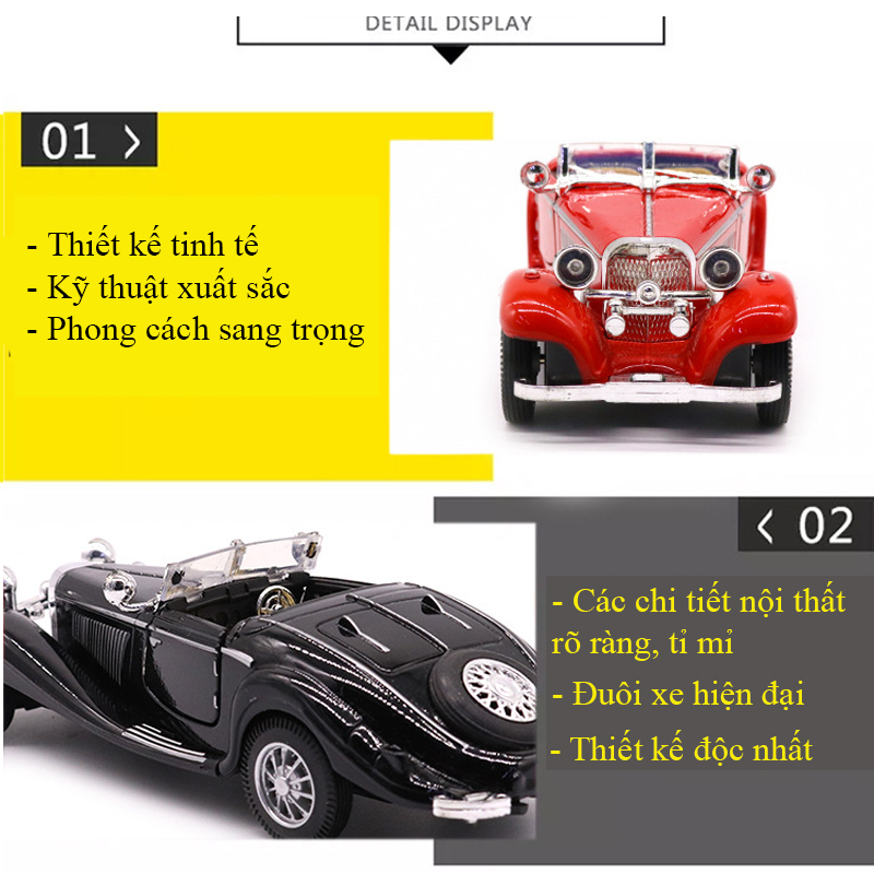 Mô hình xe ô tô mui trần MERCEDES - BEN 500K CLASSIC phong cách cổ điển chất liệu hợp kim, chạy cót