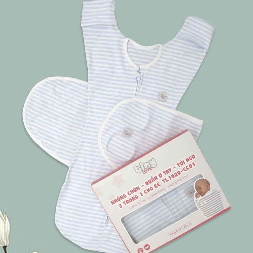 Nhộng chũn quấn ủ kiêm túi ngủ và quấn ủ tay 100%  Cotton cho bé sơ sinh Tinylove luyện bé ngủ easy - tặng 2 khăn quàng cổ cotton