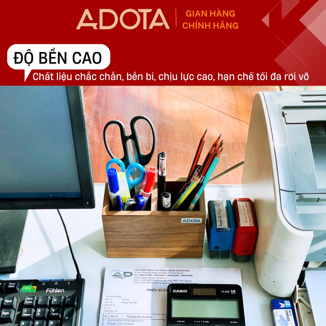 Hộp cắm bút đôi bằng gỗ, ống đựng bút để bàn làm việc cao cấp phong cách sang trọng ADOTA HB22M110