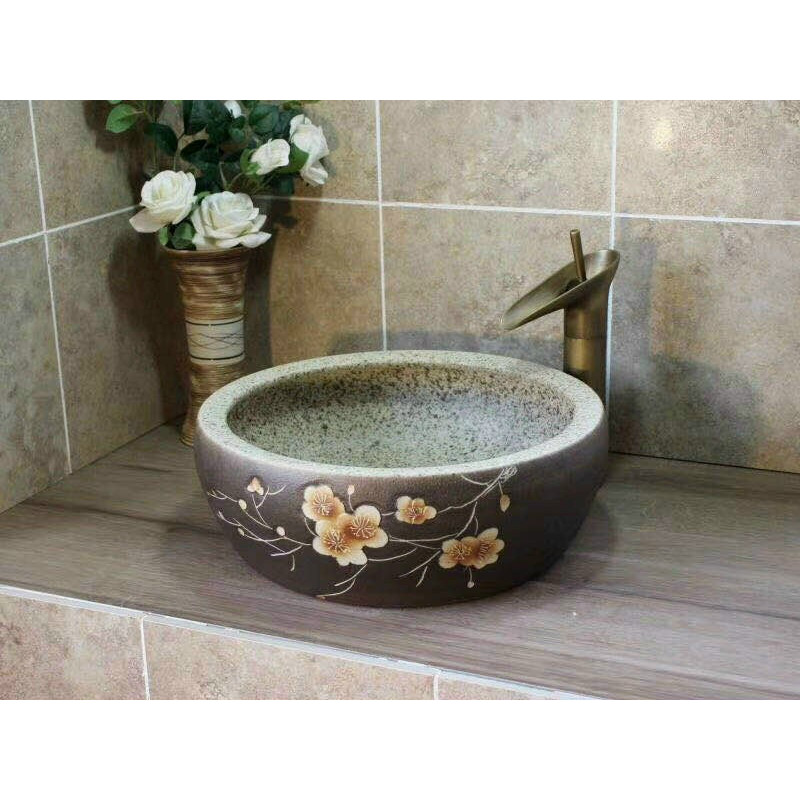 CHẬU RỬA MẶT LAVABO GỐM SỨ ĐẶT BÀN HÌNH TRÒN HỌA TIẾT HOA VĂN3