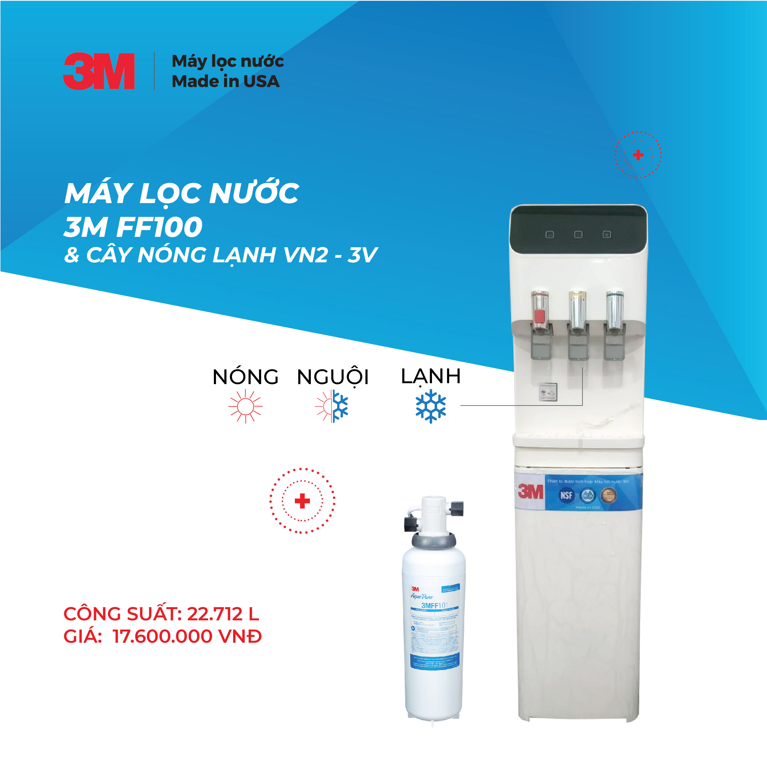 CÂY LỌC NƯỚC NÓNG / LẠNH VN2-3V (SỬ DỤNG 3M FF100) - HÀNG CHÍNH HÃNG 3M