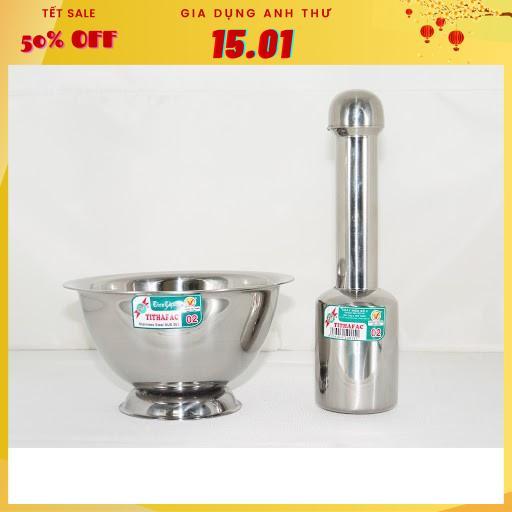 Bộ Cối Chày Inox Đường kính 17cm Dùng Để Giã Thức ăn, Chống nấm mốc