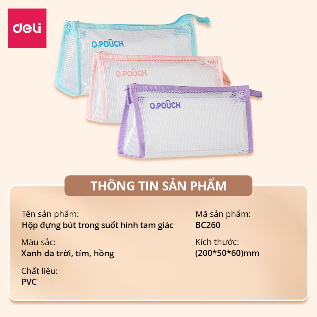 Túi Đựng Bút Bóp Viết Tam Giác Lưới Chống Nước Deli - Sức Chứa Lớn Chống Thấm Nước Túi Mỹ Phẩm Học Sinh Văn Phòng