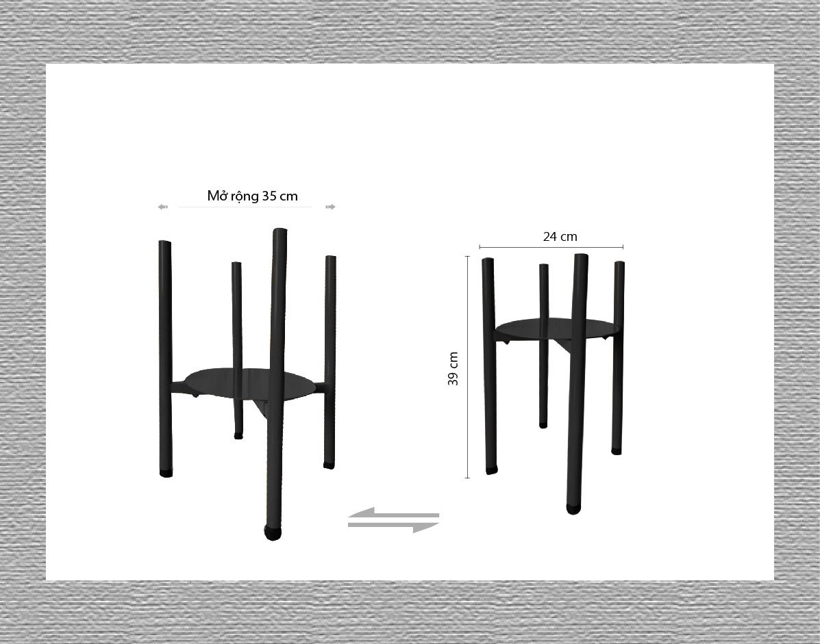 Chân Giá Kệ Đỡ Đôn Chậu Hoa Cây Cảnh Bằng Sắt màu Đen, Sơn tĩnh điện cao cấp chống rỉ. Đa năng +  điều Chỉnh Mở Rộng từ 24-35 cm