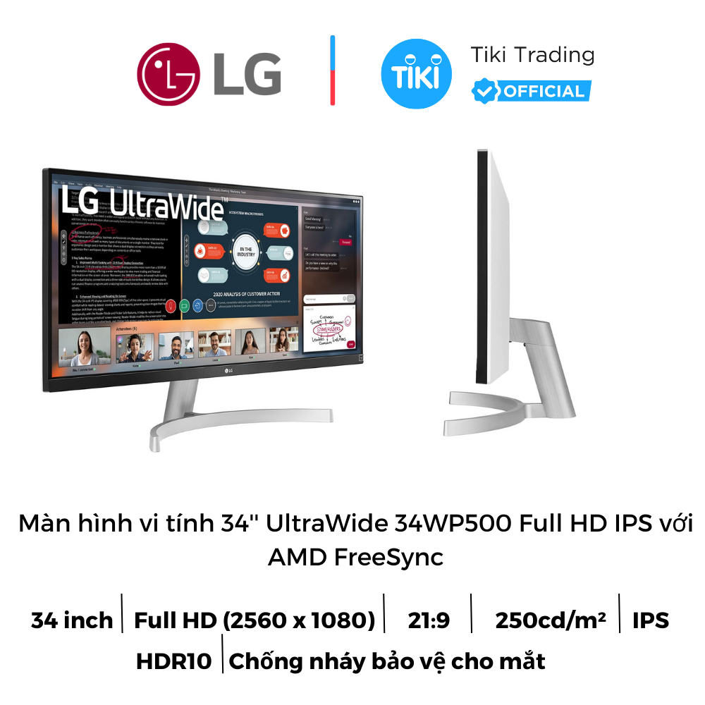 Màn hình vi tính 34'' UltraWide 34WP500 Full HD IPS với AMD FreeSync - Hàng chính hãng