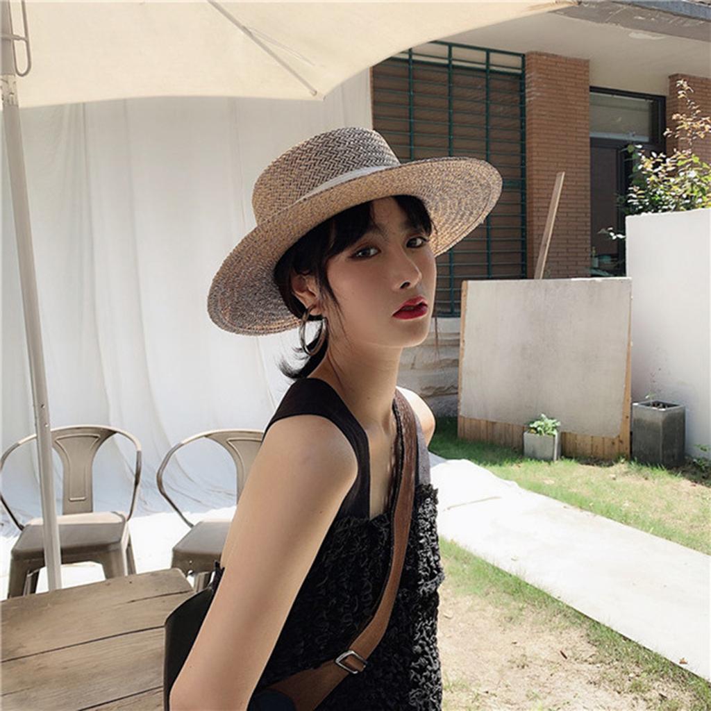 Womens Straw Hat Boater Sun Hat Foldable UV Protection Bucket Fedora Hats Cap