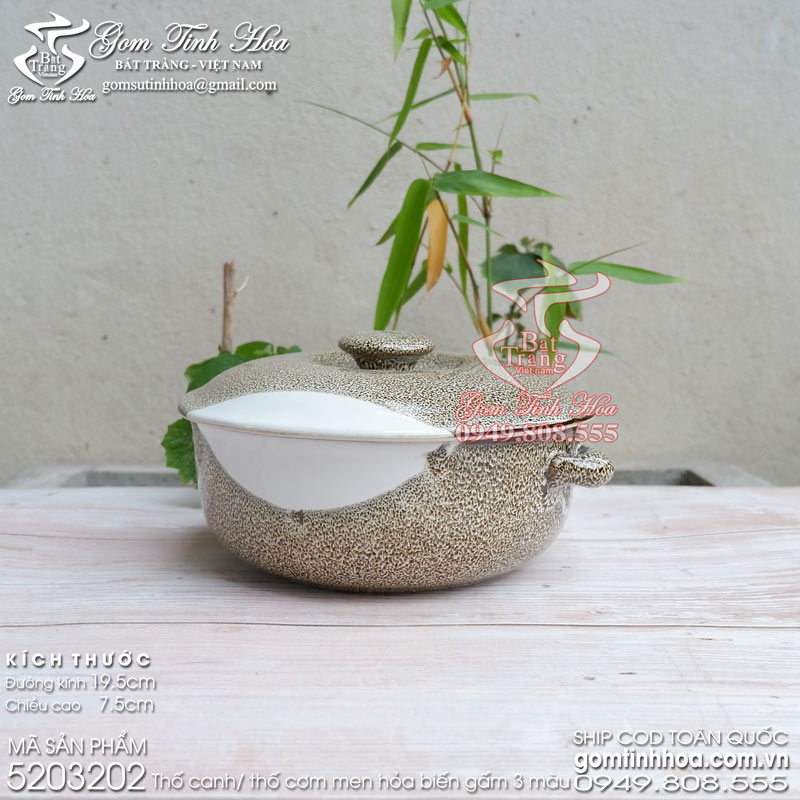 Thố cơm thố canh gốm sứ Bát Tràng men hỏa biến gấm 3 màu