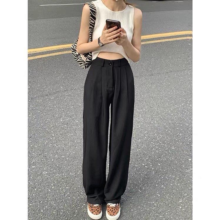 Quần Tây Ống Rộng Cạp Cao Nam Nữ Unisex