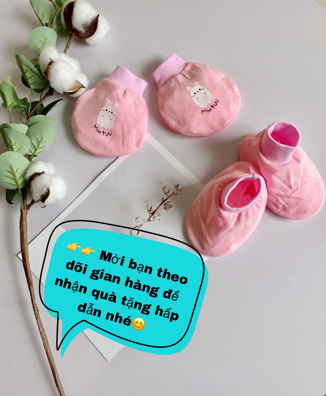 Bao tay bao  chân sơ sinh cổ bo thương hiệu MINTUU FIRST CHOICE, chất liệu vải 100% cotton 4 chiều