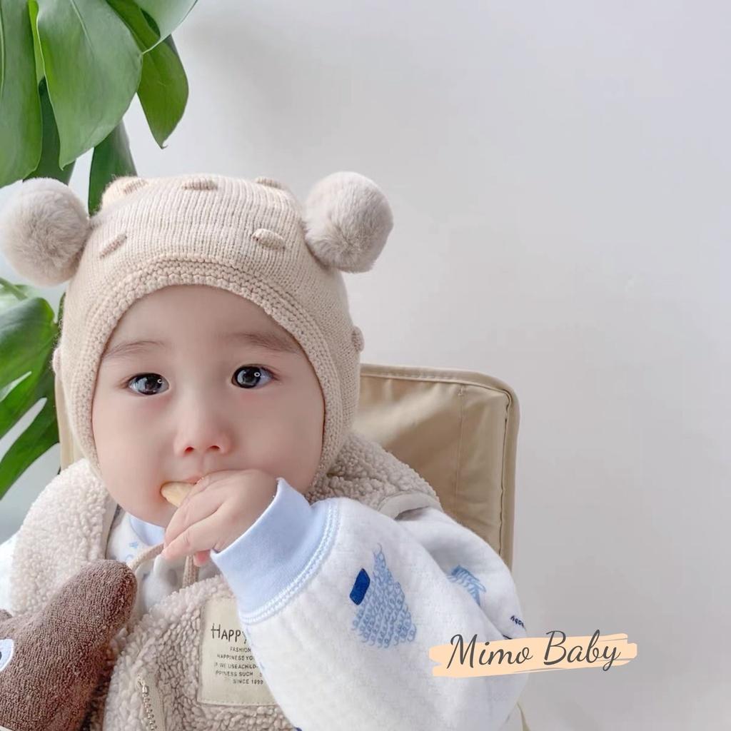 Mũ nón len cột dây 2 quả bông đáng yêu cho bé Mimo Baby ML59