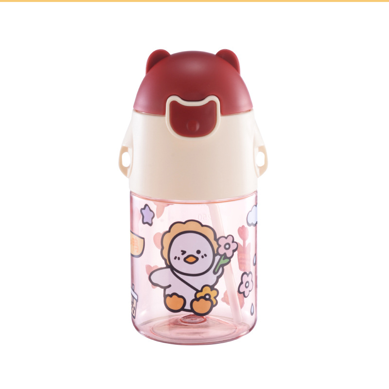 Bình Tập Uống Nước Hình Thú Có Dây Đeo Dán sticker cho bé dung tích 300ml